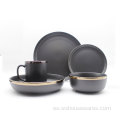 Luxurious Black Stoneware Binderware con borde dorado